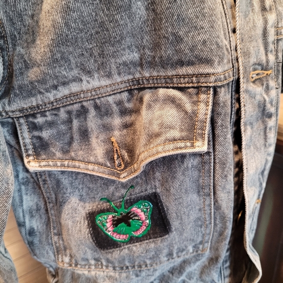 Ruff Stuff Vintage 90's Gray Denim Jean Jacket Patches •Size Kids XL/Women Small - Picture 4 of 13